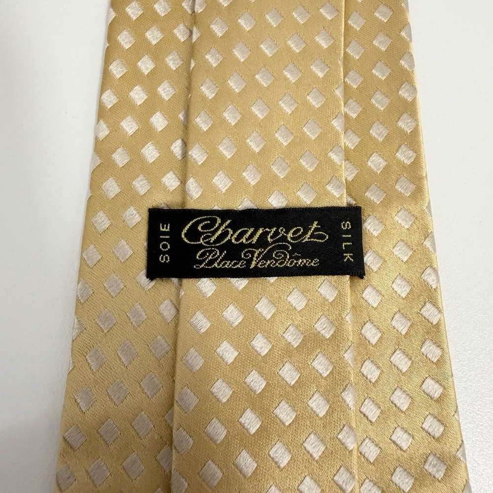 Charvet Place Vendome Men's Tie Gold Geometric Diamonds Silk 3.75" (W) x 58" (L)
